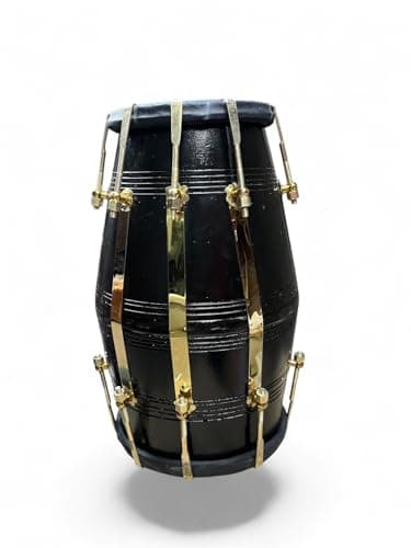 JPSK IMPEX Black Mango Wood Dholak with Golden Nut Bolt & Heavy Pudi – Professional Recording Dholak, Handmade Folk Drum, Easy Tune Nickel-Plated Hardware, 7" x 9" Heads for Bhajan, Kirtan