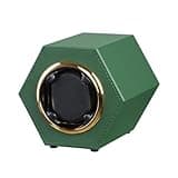 LINGFANSTORE Automatic Single Watch Winder with Quiet Japanese Motor,Premium Leather Exterior and Soft Flexible Watch Pillows for Men's and Women's Watches (Dark green-147C)