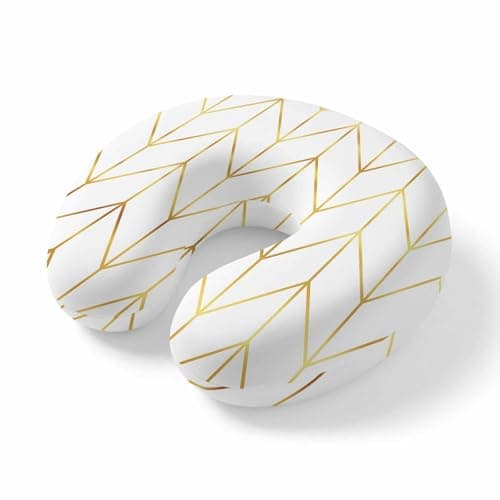 ZFUNCING Travel Pillows U-Shaped Neck Pillow Golden Lines Chevron Ergonomic Memory Foam Pillow Head Cushion,Abstract Herringbone on White Soft Portable Neck Pillows for Office Airplane Car Train