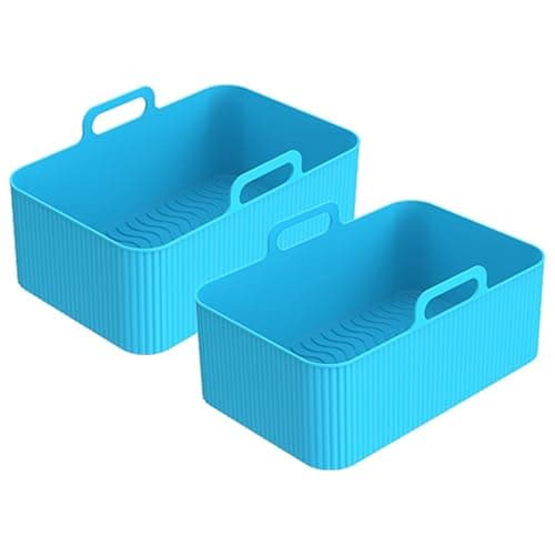 1/2PCS Reusable Air Fryer Silicone Tray Dish Dual 2 Basket Baking Pan Oven Pot Plate Liner Dual，Compatible For Ninja，Air Fryer Accessories(2pcs blue)