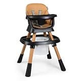 BABY JOY 16 in 1 High Chair, Convertible Baby Highchair for Babies and Toddlers with Activity Center, Booster Seat, Building Block Table, Toddler Chair with Safety Harness, Removable Tray (Coffee)