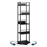 Bookshelves 5-Tier, Rotating Book Shelf for Small Space, Narrow Corner Bookshelf, Tall Industrial Shelf Storage Organizer, Display Wooden Shelves for Living Room, Bedroom, Study, Balcony, Black