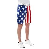 Royal & Awesome USA Flag Golf Shorts, American Flag Golf Shorts, Patriotic Design, USA Colors, Crazy Men's Design, Red, White and Blue Pattern, Fourth of July, 36 Waist