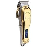 Electric Hair Clippers for Men, High-Power Bald Head Razor, Precision Steel Blade, USB Rechargeable with LED Display, Gold and Silver Stainless Steel Body, for Barbershops