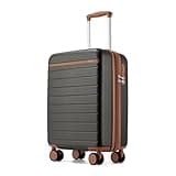 Kono Expandable 20 Inch Carry On Suitcase Airline Approved, Lightweight ABS+PC Hardshell Luggage with 360° Silent Spinner Wheels, Grey/Brown