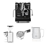 Diletta Bello+ Espresso Machine (Black) Bundle with Giannino Espresso Grinder (Chrome), 58mm Bottomless Portafilter & 12oz Matte White Frothing Pitcher