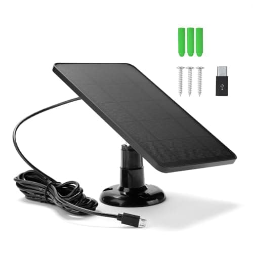 4W 5V Solar Panel for Security Camera, Monocrystalline Solar Charger with Micro USB to Type-C Adapter, 360° Adjustable Mount Bracket & 9.8ft Cable (Black)