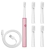 Electric Toothbrush for Little Ones, Ages 5-12, Cartoon Design, IPX7 Waterproof, Type-C Charging, Includes 4 Brush Heads, 3 Brushing Modes