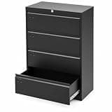 GarveeTech 4 Drawer File Cabinet with Lock, Heavy Duty Lateral Filing Cabinet for Home Office, Black