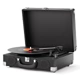 Maio Vintage Record Player with Bluetooth Speakers, 3-Speed Belt-Drive Suitcase Turntable for 7/10/12 Inch Vinyl Records, RCA Output, Aux-in, Headphone Jack, Auto Stop