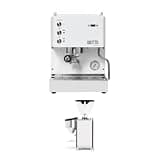 Diletta Mio Espresso Machine (White) & Rocket Giannino Espresso Grinder (Chrome) Bundle | Compact PID Single-Boiler Machine with 55mm Stepless Grinder