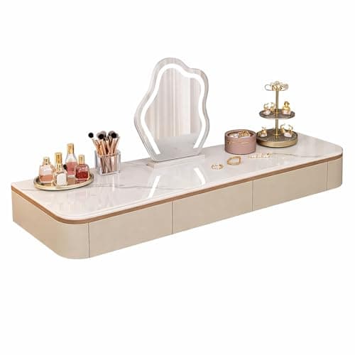 Floating Makeup Vanity Desk Wall Mounted Dressing Table With Drawers Vanity Table Space Saving Modern Wall Mounted Dressing Tables Modern Minimalist Vanity Desk Various Sizes(Khaki Marble,63")