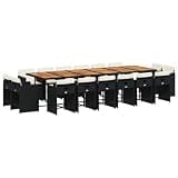 Makastle 17 Piece Patio Dining Set, Black, 129.9" x 41.7" x 28.7", Rectangular, Assembly Required