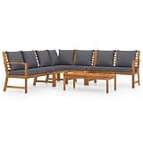 6 Piece Solid Acacia Wood Outdoor Lounge Set with Cushions and Coffee Table for Patio Balcony Garden