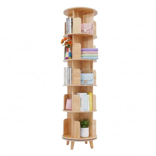 KJNHhugH Rotating Bookshelf, 360 Display Spinning Bookcase for Home Office, Floor Standing Bookcase with Legs for Living Room, Bedroom, Study, Small Space (5 Tier)