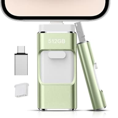 512GB Flash Drive[No App Required] Intended for Phone Tablet Androidphone and Computers, 4 in 1 Photo Stick for Phone Memory Storage Easily Backup Photos Videos（Green）