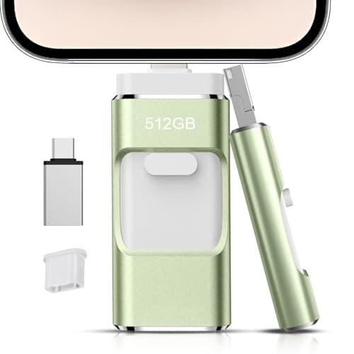 512GB Flash Drive[No App Required] Intended for Phone Tablet Androidphone and Computers, 4 in 1 Photo Stick for Phone Memory Storage Easily Backup Photos Videos（Green）