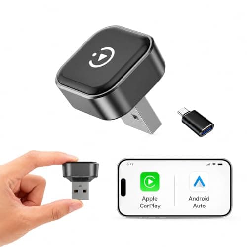Mini Wireless CarPlay & Android Auto Adapter USB-A, Ultra-Compact CarPlay Wireless Adapter for iPhone & Android, 5GHz WiFi, Auto Connect, Plug & Play, Includes USB-A to USB-C Adapter