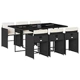 Makastle 7 Piece Patio Dining Set with Cushions Black Poly Rattan