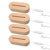 EATAKWARD 4 Pcs 5.9" Wood Rectangle Light Display Pedestal, Wooden Display Base for Light Dimmable Colorful Lights Lamp Stand with USB Cable for Acrylic, Crystal, Night Light (Inner Slot, Oval base)