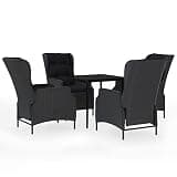 YUOGHRTFE 5 Piece Patio Dining Set Dark Gray with PE Rattan Reclining Chairs and Glass Tabletop