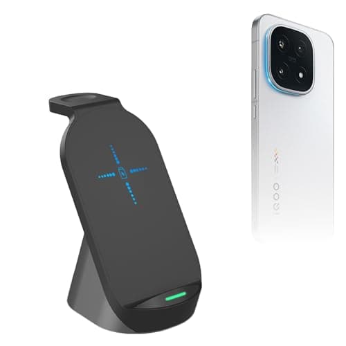 BoxWave Charger Compatible with vivo iQOO 15 - Compact Wireless MultiCharge Stand (10W), Wireless Qi Stand Charger Watch Earbuds - Jet Black