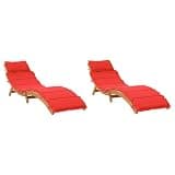 YUOGHRTFE 2 Pcs Red Solid Acacia Wood Foldable Sun Loungers with Cushions and Pillow for Poolside Patio Garden