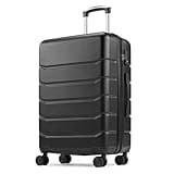 Sweetcrispy 28 Inch Checked Luggage, ABS Lightweight Rolling Hard Shell Suitcase with Smooth Spinner Wheels, Built-in TSA Lock, Durable Travel Suitcase for Business and Vacation Trip, Black