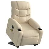 HGLADYU Power Lift Recliner Chair with Massage, Manual Reclining Function, 6 Massage Points, Cup Holders, Side Pocket, Cream Fabric
