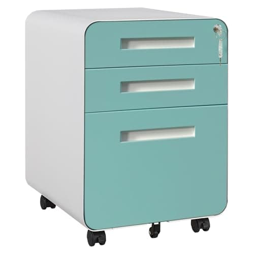 Fuhomtre 3 Drawer Lockable Mobile File Cabinet, Under Desk Metal Storage Cabinet with Wheels, Pre-Assembled, Compatible with A4/Letter/Legal Files for Home & Office,Blue