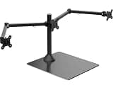 VIVO Black Triple Monitor Mount, Freestanding Triple Monitor Arm Stand for Desk with Glass Base, Heavy Duty Fully Adjustable Stand for 3 Screens up to 32 inches, Black, STAND-V332FG