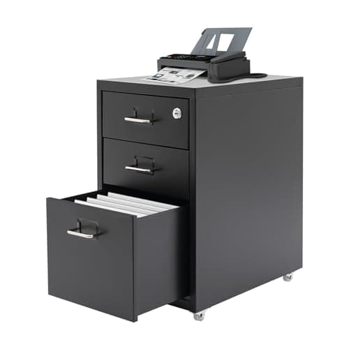 ALSKXaxna Vertical File Cabinets, Literature Organizer, 3 Drawer File Cabinet with Lock, Home Printer Stands, Metal Mobile Filing Under Desk, Storage for Letter Size File Home Office (Black)