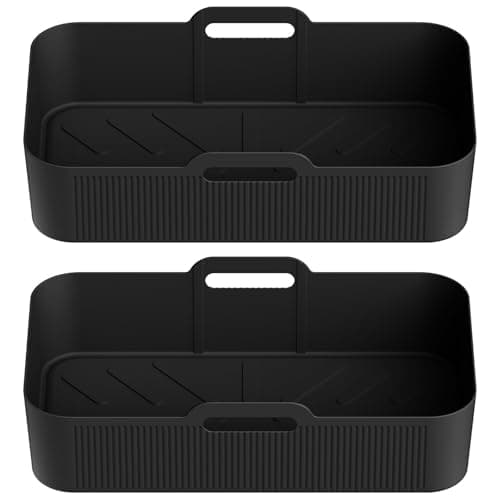 Air Fryer Tray Silicone，Compatible For Ninja，Af500 Air Fryer Liner Basket Reusable Oven Baking Tray Non-Stick Pizza Grill Pan(Black)