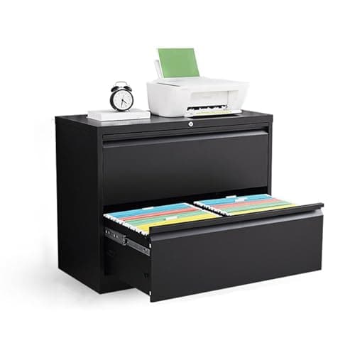 GenSDH Metal Lateral File Cabinets with Lock,Organizer Filed Drawer Cabinet,Sturdy Steelhome Office Furniture for Hanging Files Letter/Legal/F4/A4 Size,Assembly Required,Black,2 Drawer