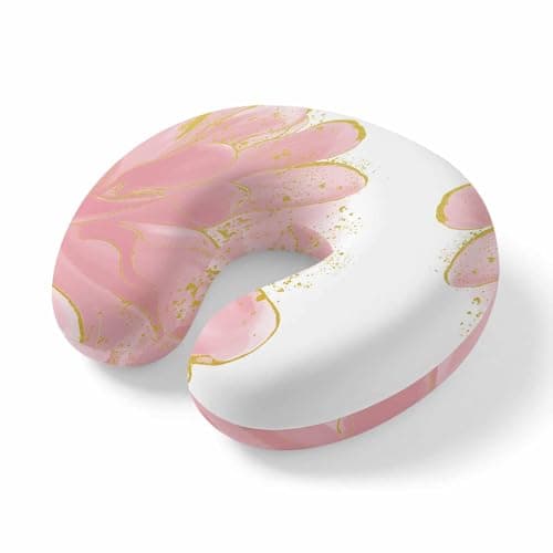 ZFUNCING Travel Pillows U-Shaped Neck Pillow Watercolor Blossom Pink Flower Ergonomic Memory Foam Pillow Head Cushion,Classic Abstract Floral Soft Portable Neck Pillows for Office Airplane Car Train