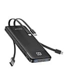 charmast 10000mAh Portable Charger with Built in Cables, 22.5W Travel Essential Power Bank Fast Charging, USB C Battery Pack for iPhone 17/16/15/14/13/12/11 Series, iPad, Samsung, Android, Tablet