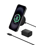 Belkin Magnetic Wireless Charging Pad Qi2 15W w/Kickstand - MagSafe-Compatible Qi2-Certified Wireless Charger for iPhone 17, Samsung Galaxy S25, AirPods, & More w/Power Supply Included - Black