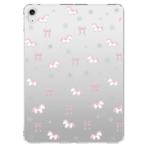 AdorableWhimsy Cute Horse Snowflakes Case for iPad Air 11" M4 2026/M3 2025/M2 2024/iPad Air 5 2022/Air 4 2020 10.9" Aesthetic Bow Clear Protective Slim Tablet Cover Shockproof Transparent Hard Shell