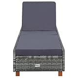 KHNLGFR Gray Sun Lounger with Cushion, Poly Rattan Poolside Sunbed with Adjustable Backrest and Acacia Wood Legs