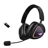 ASUS ROG Delta II Wireless Gaming Headset with Detachable Mic – Tri-Mode (BT, 2.4GHz, 3.5mm), 50mm Titanium-Plated Drivers, 110Hr Battery, Lightweight, for PC, PS5, PS4, Xbox, Switch, Mobile - Black