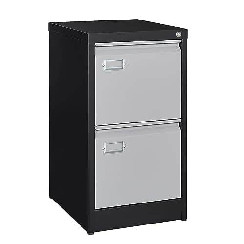 BYNSOE 2 Drawer File Cabinet with Lock Metal Vertical File Cabinet Office Home Narrow File Cabinet for A4 Legal/Letter Size,Assembly Required (Black Gray, 2 Drawers-Vertical)