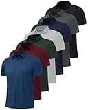 BOOJO 7 Pack Polo Shirts for Men - Quick Dry Moisture Wicking Performance Short Sleeve Mens Golf Shirts for Casual Work
