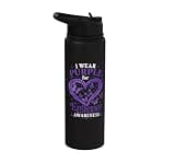 Heart Design with Purple Butterflies and Stars Stainless Steel Insulated Water Bottle