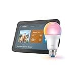 Echo Show 8 (newest model) with WiZ 60W A19 LED Smart Color Bulb - Connects to Your Wi-Fi - E26 Base - Control with Voice or App - Matter Compatible