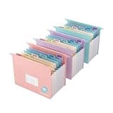 Expanding Hanging File Folders for Filing Cabinet, 7 Accordion Pockets, 1.2'' Expandable, Multi-Color Tabs, Letter Size, 50% Wheat Straw, 3 Pack (Assorted Pastel)