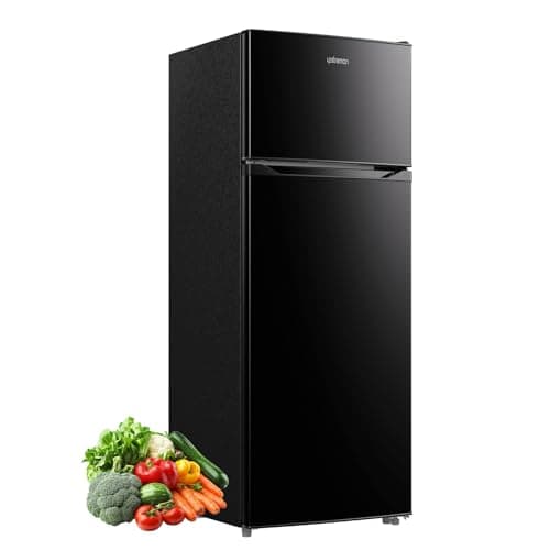 Upstreman 7.7 Cu.Ft. Refrigerator with Freezer, Double Door Fridge, Adjustable Thermostat, Large Capacity, Reversible Door Swing, Refrigerator for Apartment, Office, Dorm, Black（BD75）