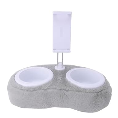 Zunate Tablet Pillow Stand with Soft Plush Fabric, Rotating Phone Holder and Detachable Snack Bowl for Bed or Sofa, Fits 4-13 Inch Devices, Light Pink (Double Bowl Light Gray (4-13 Inches))