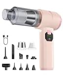 Portable Cordless Car Vacuum,4-in-1 Handheld Cordless Vacuum with 30000Pa Suction, 130000 RPM,6800mAh Battery,10 Nozzles,Rubber Paint Material for Car,Home,Birthday Gifts for Men Dad Husband(Pink)
