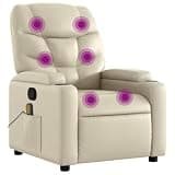 HGLADYU Manual Recliner Chair with Massage, Cream Faux Leather Recliner with Cup Holders and Side Pocket