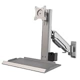 piudoiliy Monitor and Keyboard Wall Mount, Stand/Sit Workstation, Height Adjustable, with Folding Tray/Gas Spring Arm,Fits 15-32in Screens (Silver 18.11in)